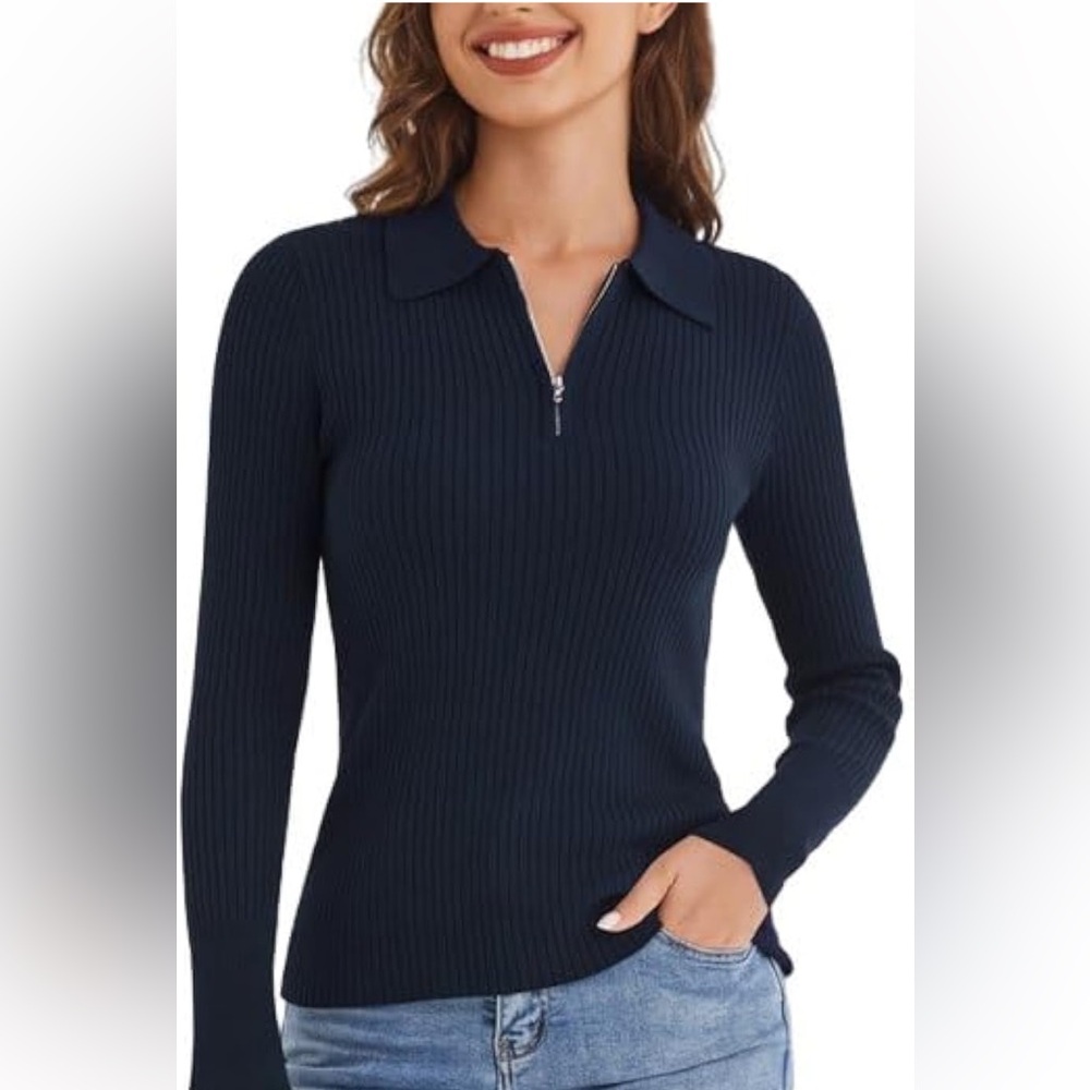 NWT JACK SMITH Women’s Long Sleeve Black Quarter Zip Pullover Polo Sweater Large